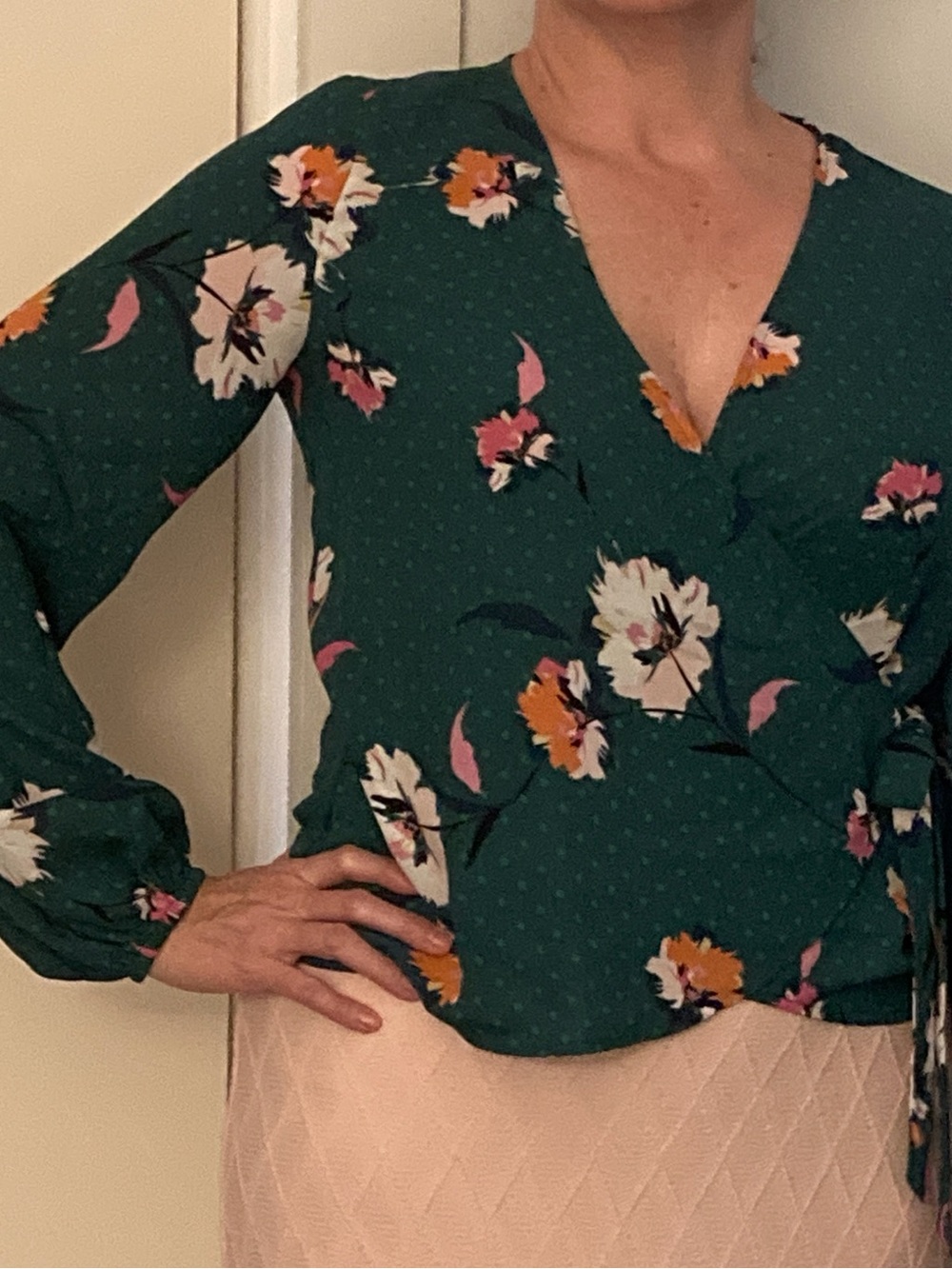 Express Teal Green Floral Wrap Blouse